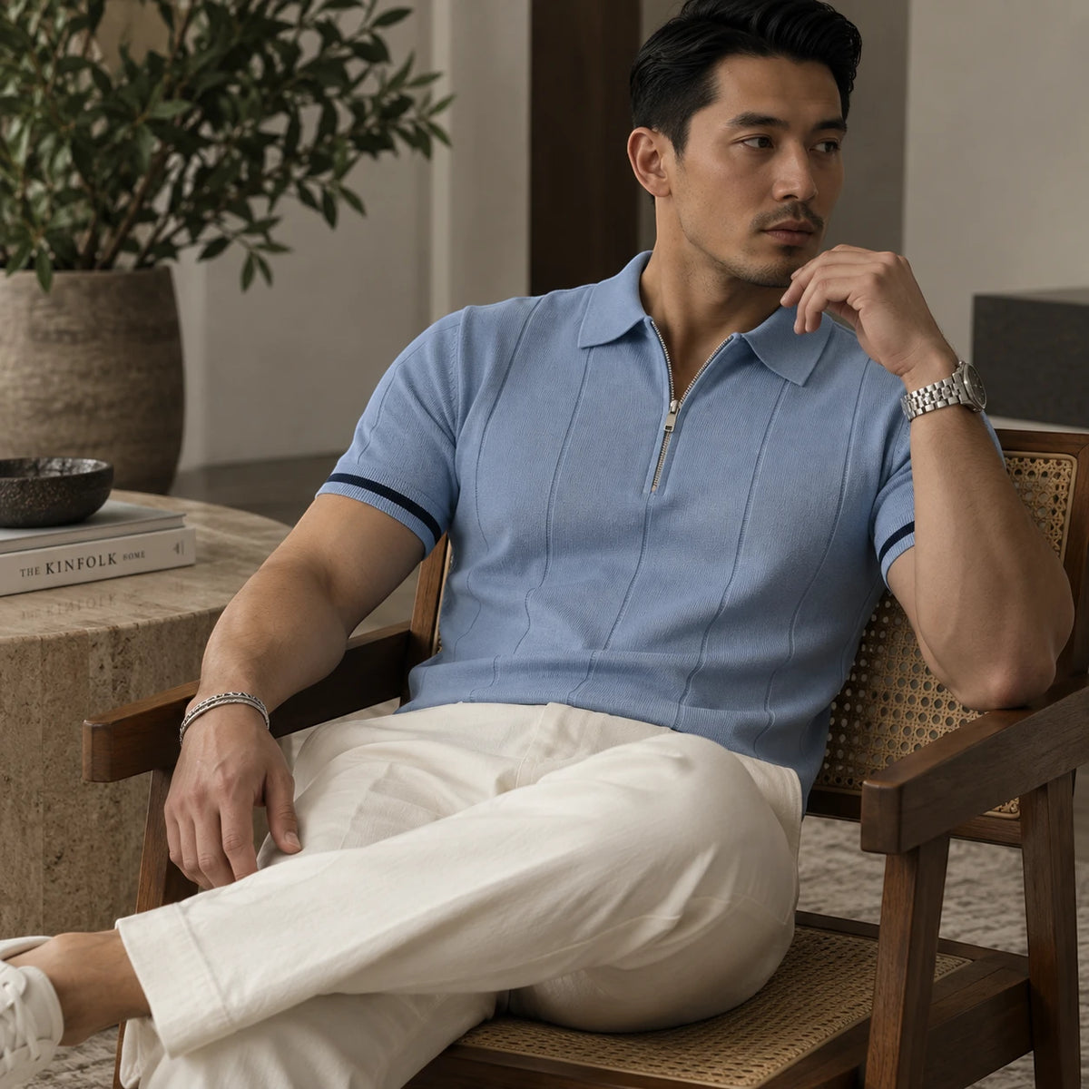 EROS II | Tipped Cuff Zip Polo Shirt
