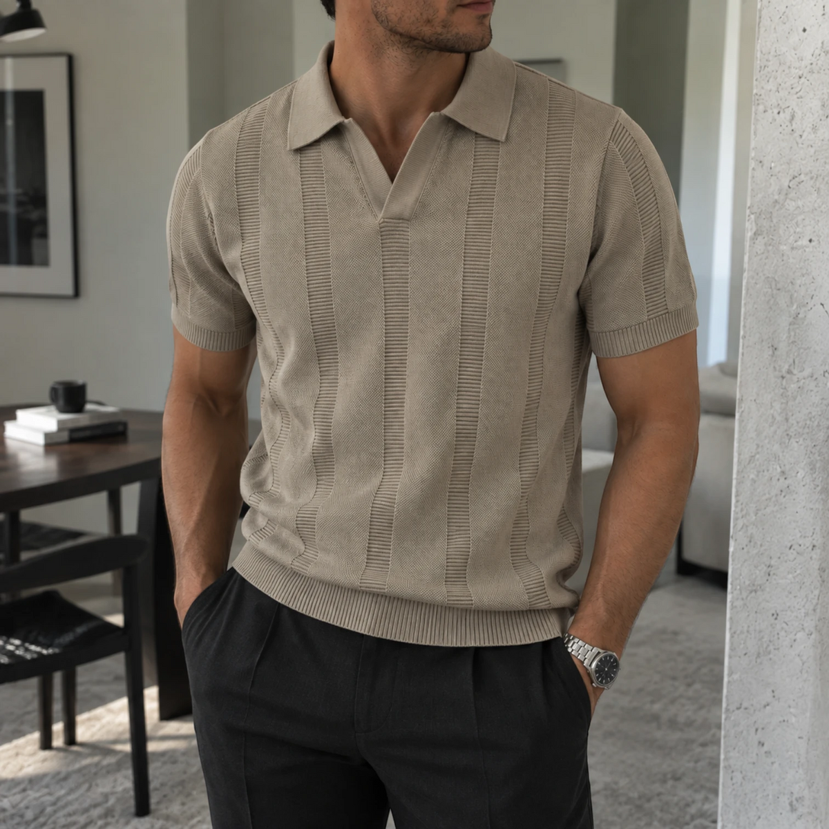 SANTE | Textured Panel Polo Shirt