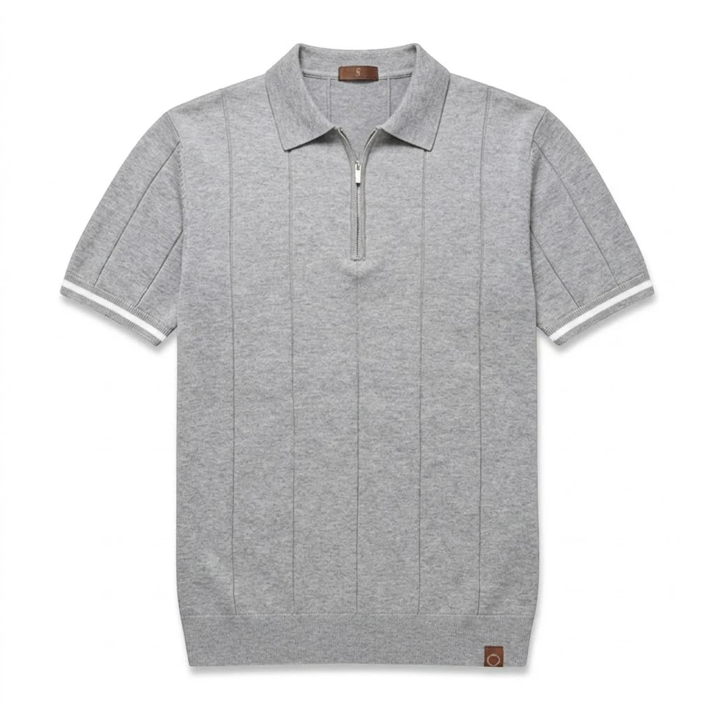 Eros | Polo Shirt – Zip Collar with Vertical Knit Texture – Canelli