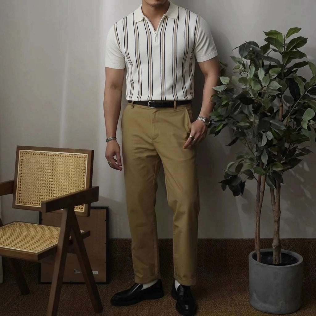 REED | Retro Stripe Zip Polo Shirt