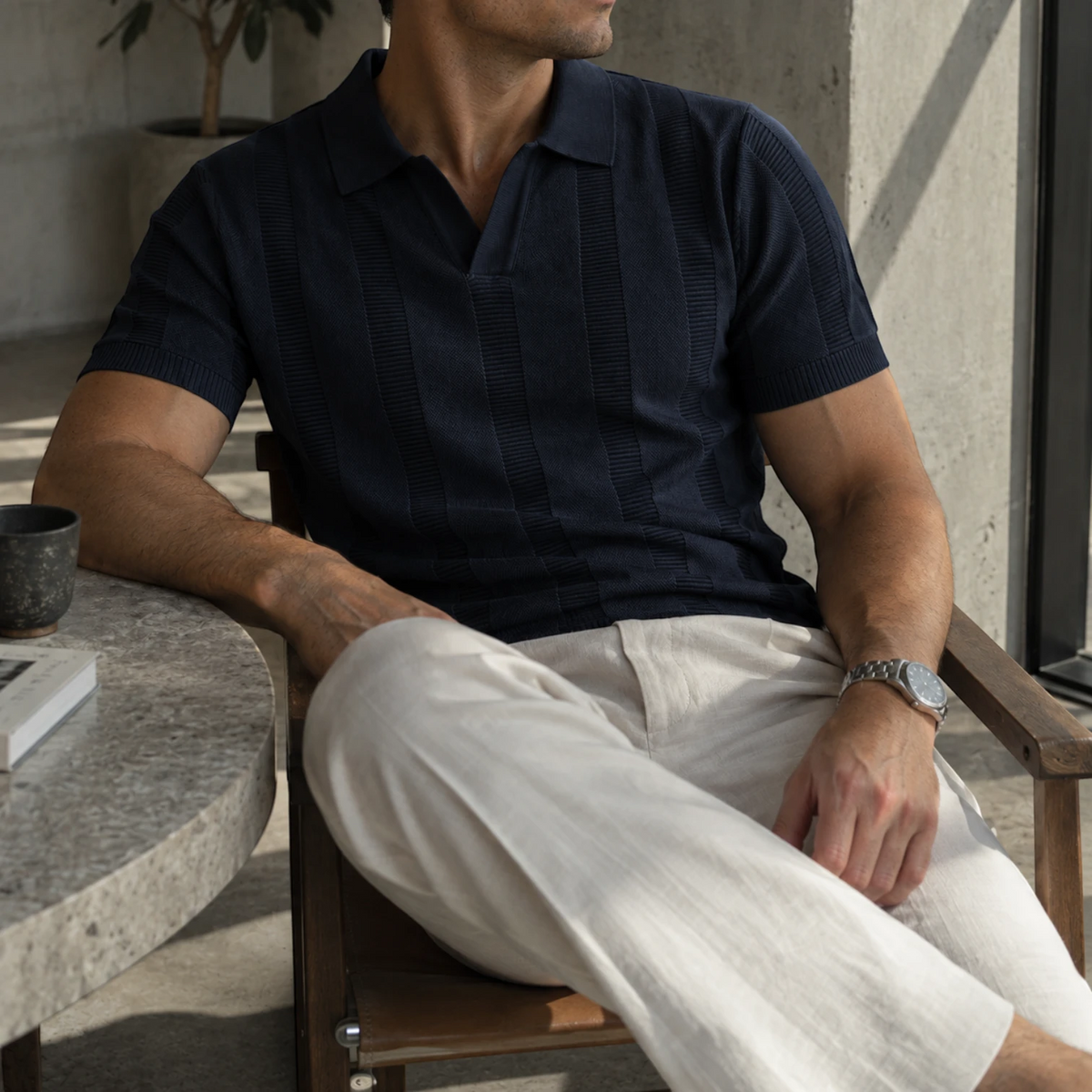 SANTE | Textured Panel Polo Shirt
