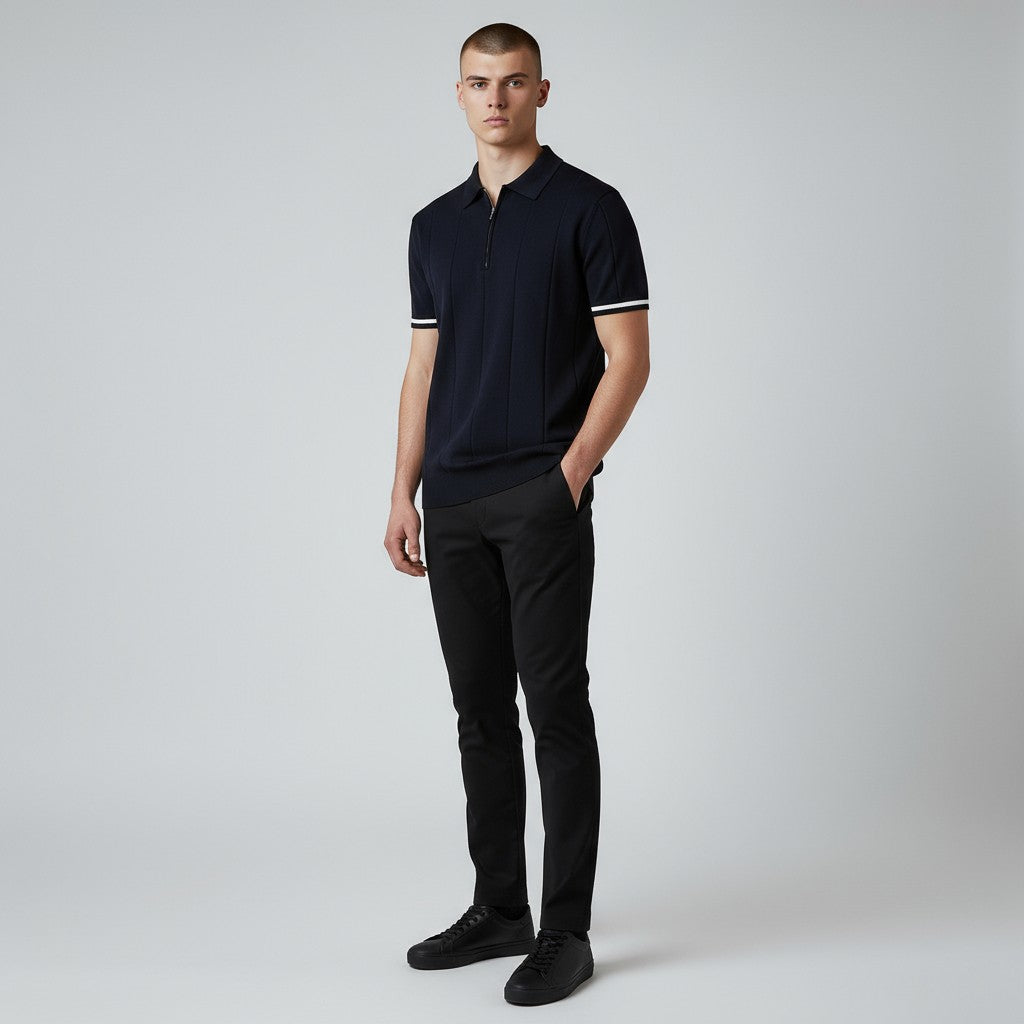 Eros | Polo Shirt – Zip Collar with Vertical Knit Texture – Canelli